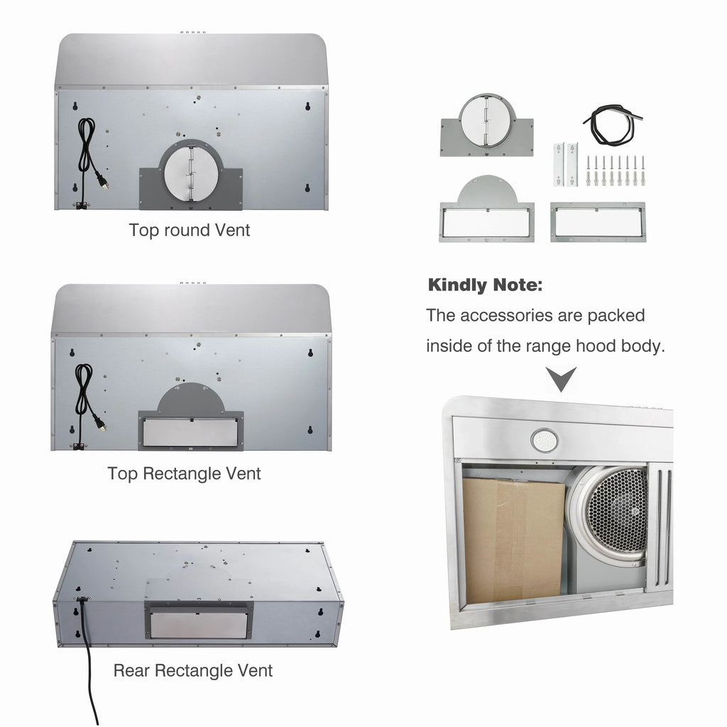 Everkitch 30 Inch Ducted Under Cabinet Range Hood, Stainless Steel, 400 CFM
