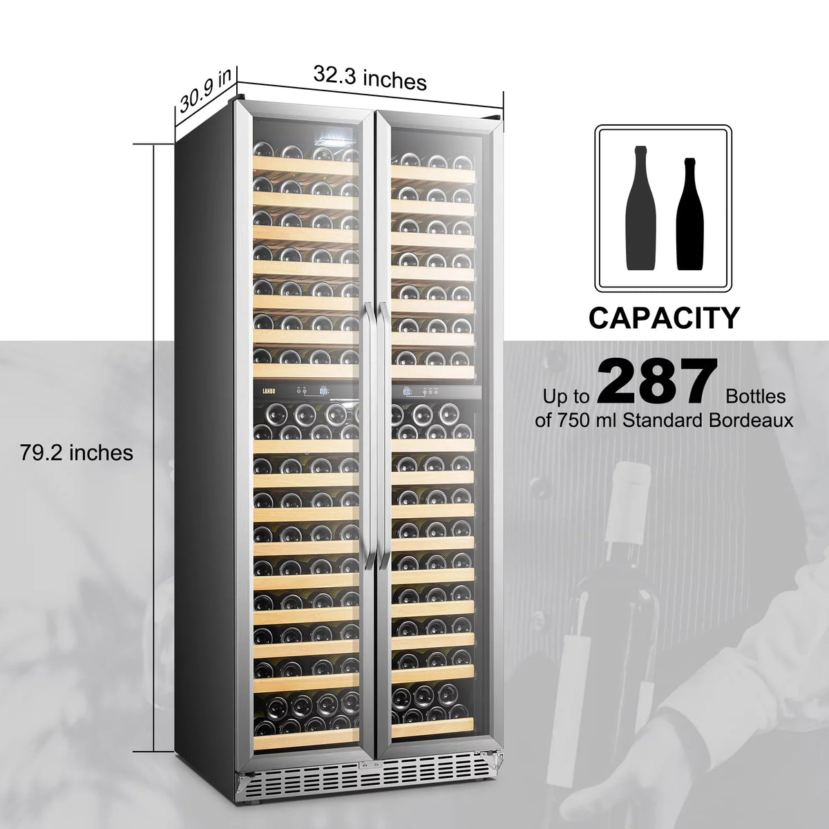 Lanbo 32 Inch 287 Bottle Dual Zone Compressor Freestanding Wine Refrigerator - LW328DD