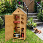 Gymax Outdoor Wooden Garden Tool Storage Shed With 5 Shelves, 28'' x 18'' x 63'' - Natural