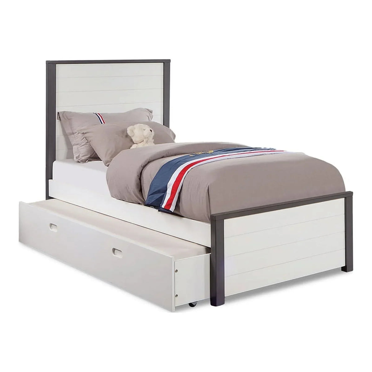 Furniture of America Wood Full Bed With Trundle, White And Gray - Acres