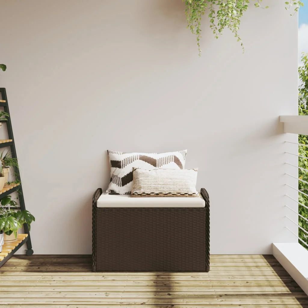 vidaXL Outdoor Poly Rattan Storage Bench With Cushion, Black, 45.3 x 20.1 x 20.5 in