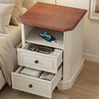 24in White Nightstands With Charging Station, 2 Drawers And Open Shelf - Set Of 2