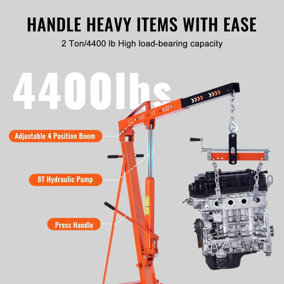 BENTISM Folding Engine Hoist With Leveler, 4400 lbs/2 ton - Heavy-Duty
