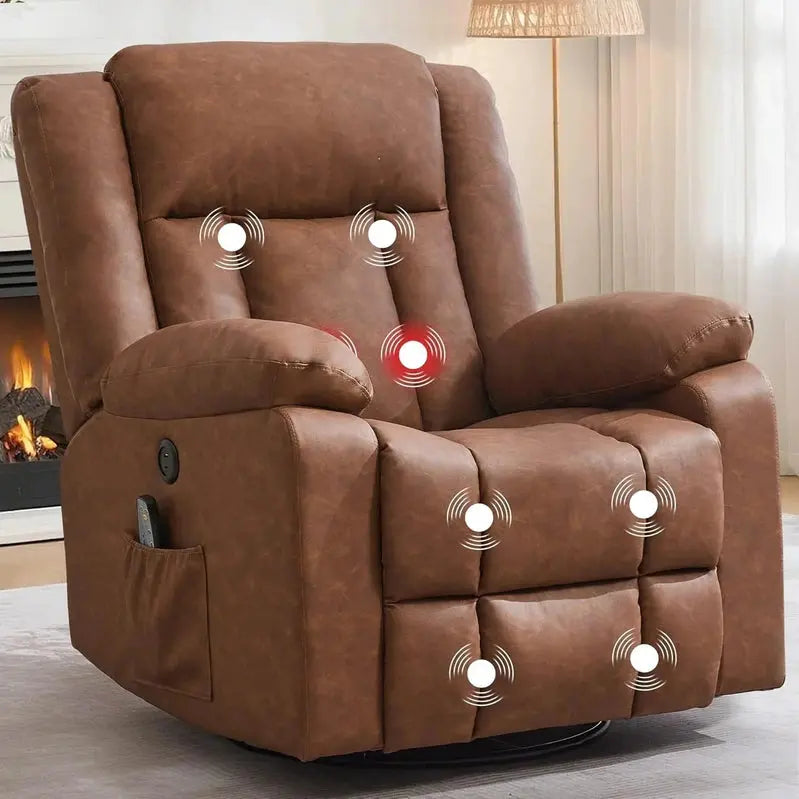 Heated Massage 360-Degree Swivel Rocker Recliner, 34.25 in D x 39.39 in W x 41.39 in H