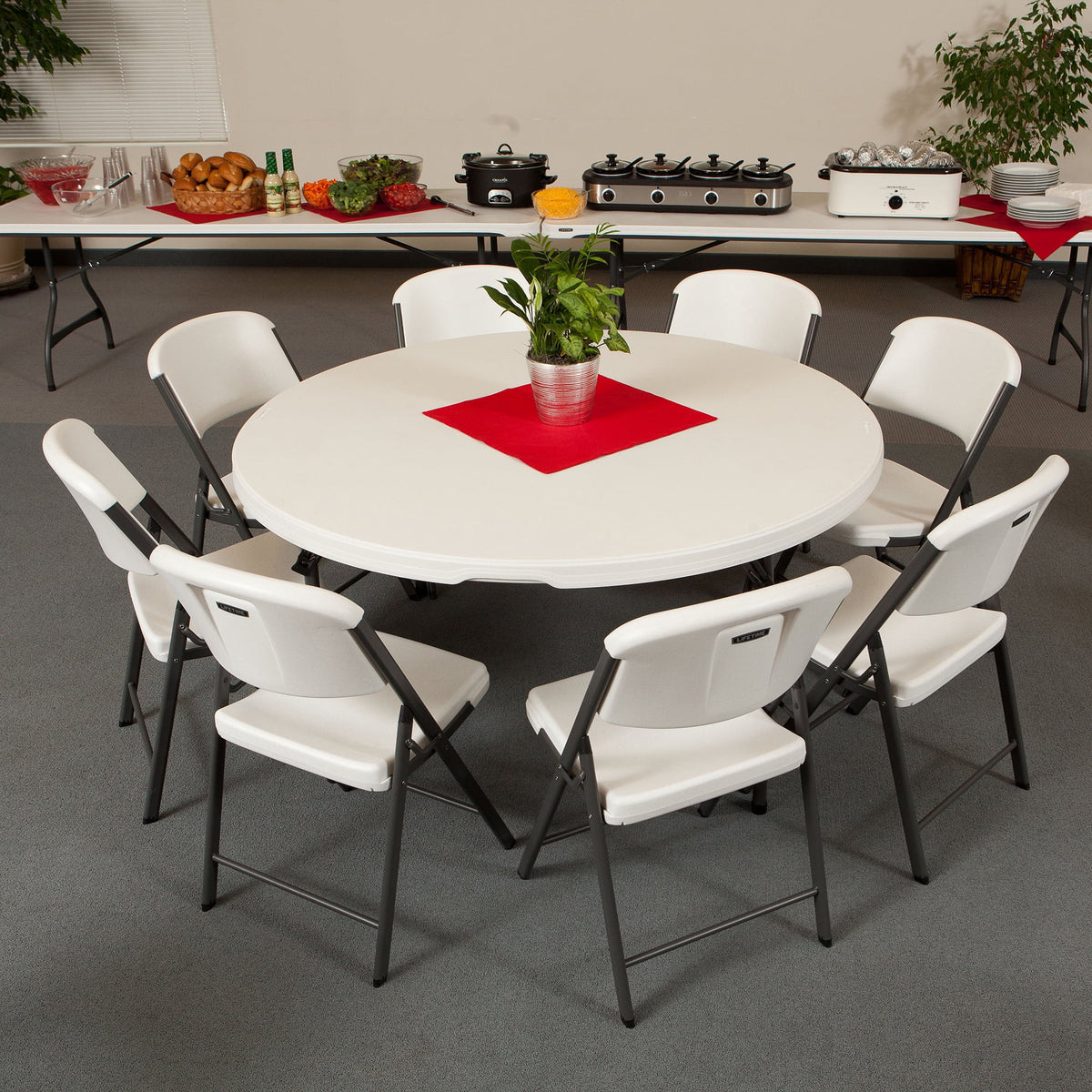 Lifetime 60 Inch Round Commercial Folding Table, Almond - 280435