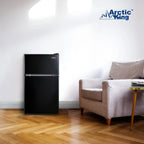 Arctic King Two-Door Mini Fridge With Freezer, 3.2 Cu ft, 18.5 in x 19.4 in x 33.3 in, Stainless Steel - E-Star