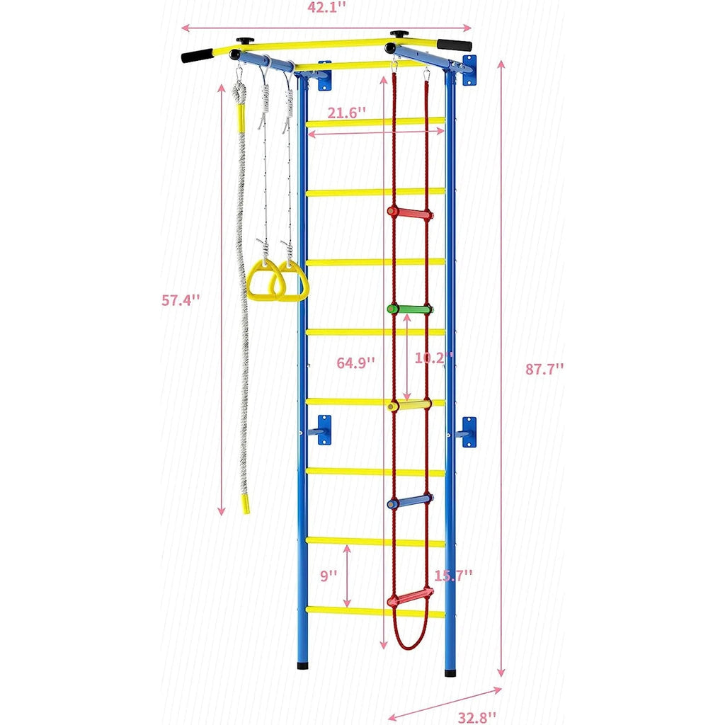 Cuoote Metal Wall Ladder Stall Bars Set With Pull-Up Bar, Climbing Rope And Gymnastic Rings - 5-In-1