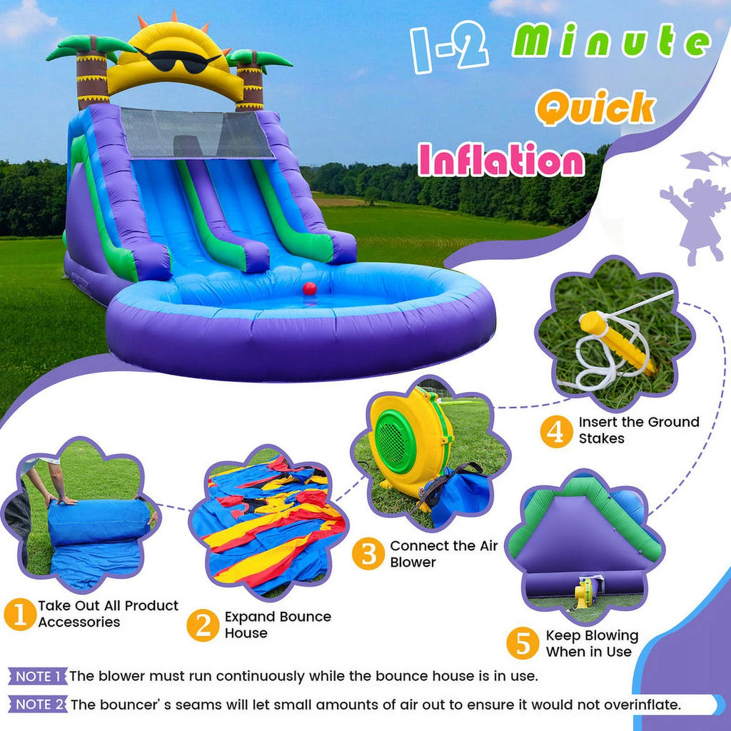 Relunch Inflatable Double Water Slide With Splash Pool And Blower, 26'L x 12'W x 14'H