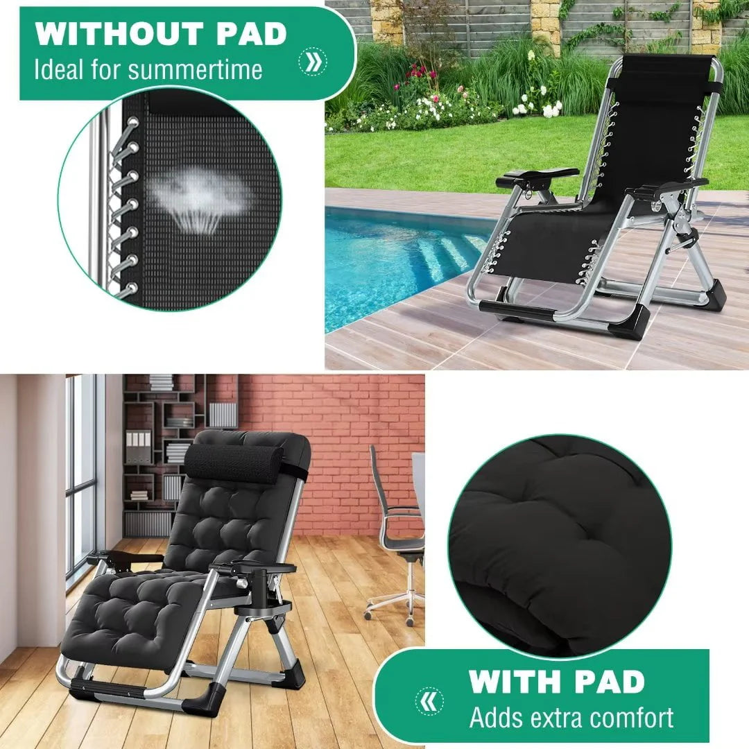 Docred Zero Gravity Folding Recliner Chair With Pad, Headrest And Cup Holder