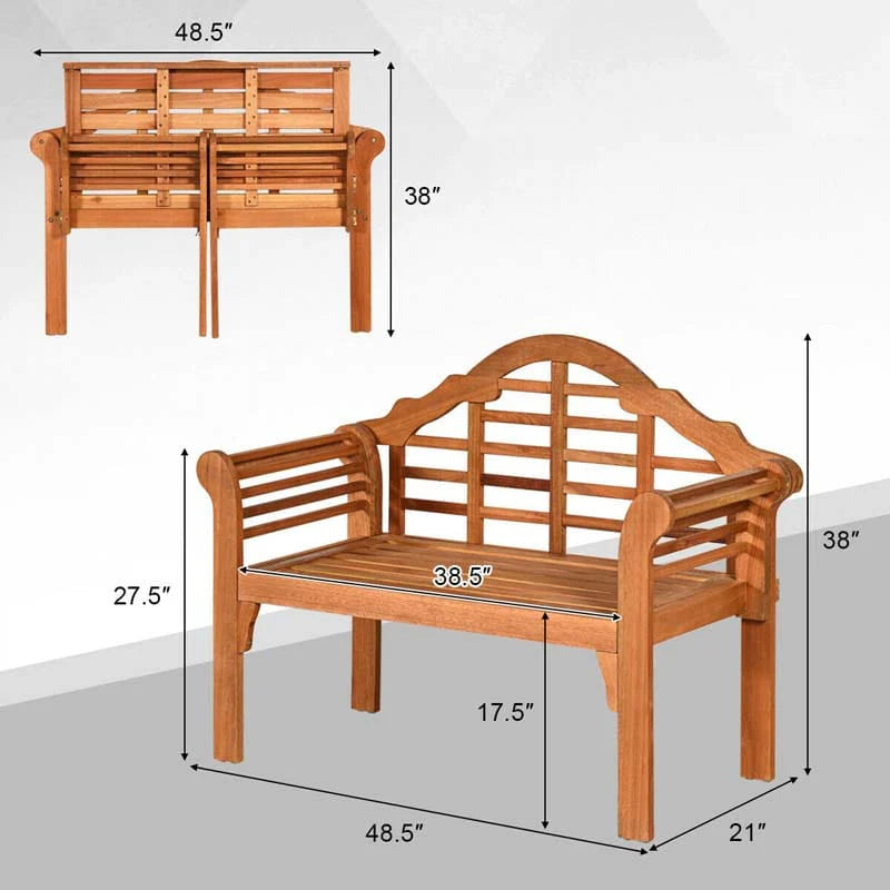 4 FT Folding Outdoor Eucalyptus Wood Bench, Natural, 2-Person - 49 in x 21 in x 38 in