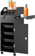 Salon Rolling Storage Cart With 4 Drawers, 3 Hair Dryer Holders And Side Tray - Black