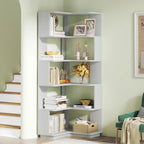6-Tier Corner Bookshelf, 64.9 Inch Tall, Freestanding Wood Industrial Bookcase