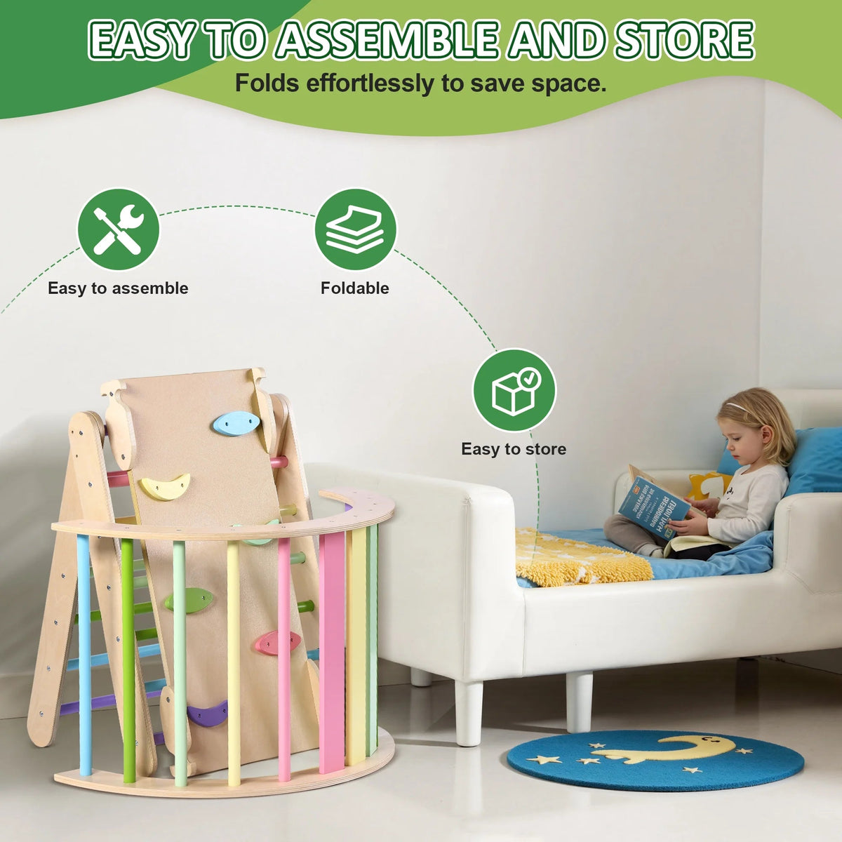 Lookfly 8-in-1 Foldable Pikler Triangle Climbing Set With Ramp - Natural-Color Or Multicolor