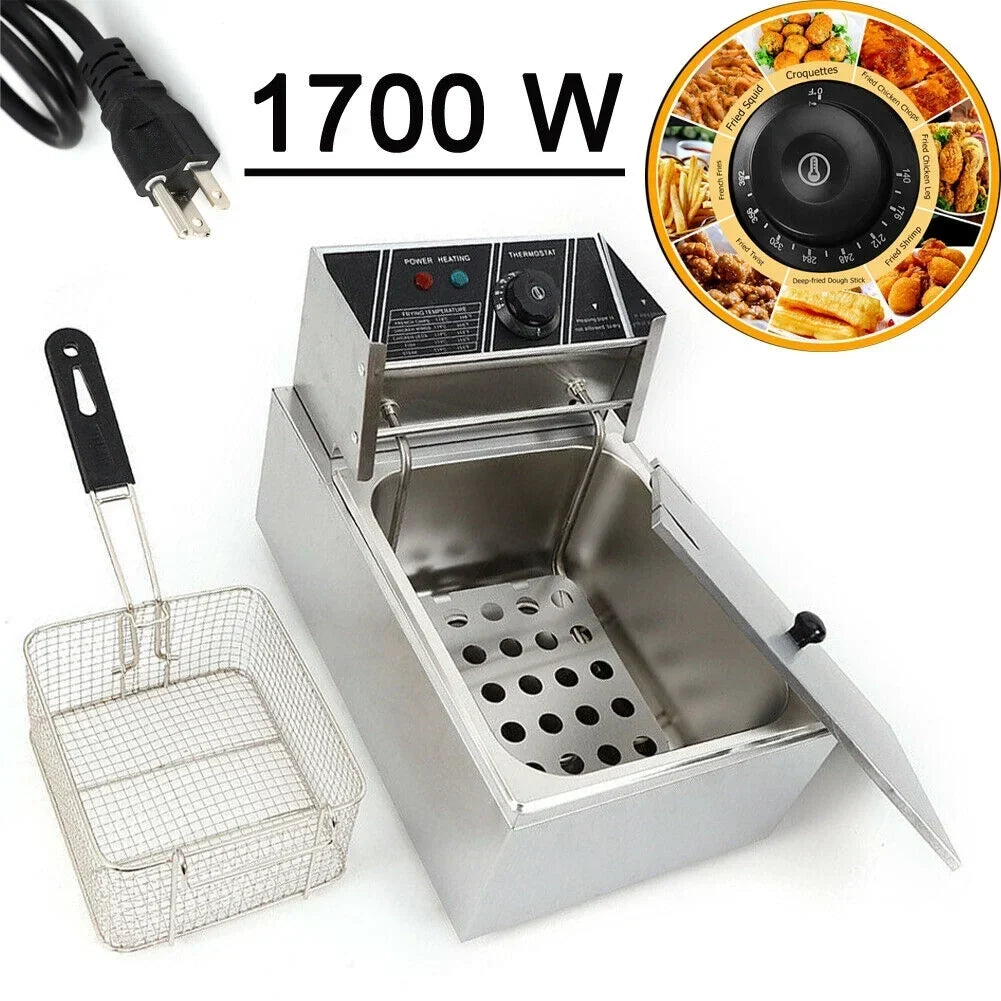 FETCOI Electric Countertop Deep Fryer, 1700W 6L Stainless Steel - Single Tank