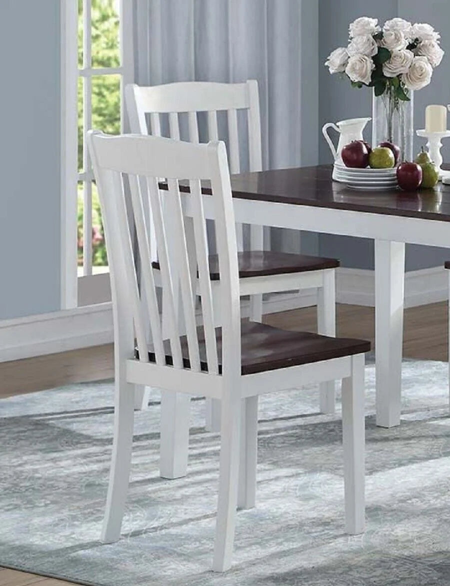 Dining Side Chairs 4pc Set White And Walnut Finish Wooden Seat