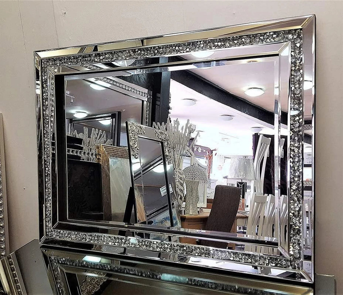 SHYFOY Rectangle Decorative Wall Mirror With Crushed Diamond, Silver