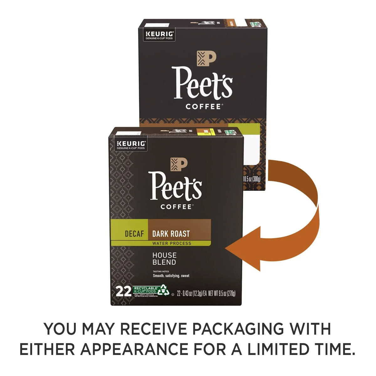 Peet's Coffee Decaf House Blend Dark Roast K-Cup Pods 88 Count