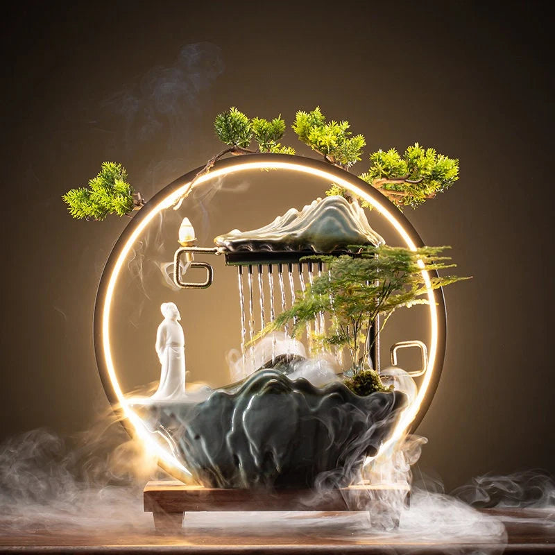 Waterfall Incense Burner With LED Lamp And Circulating Water Fountain