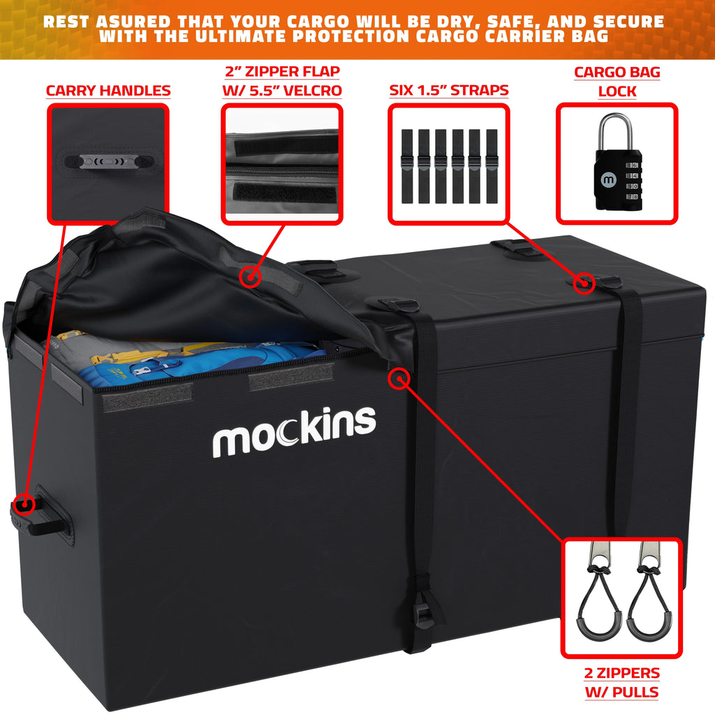 Mockins XL Trailer Hitch Cargo Carrier - 500 lbs, 60x24x6 in, 25 Cu. Ft. Bag