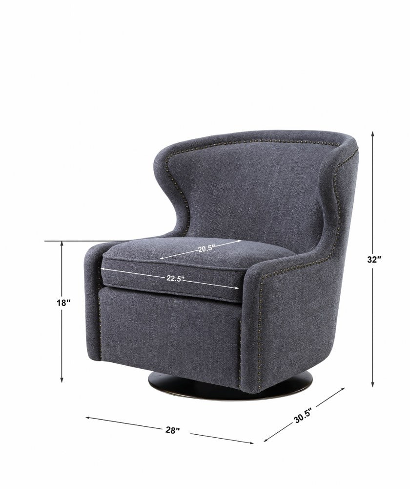 Bailey Street Home Swivel Chair, 32 inch, Dark Charcoal Gray/Antique Brass Finish - 208-Bel-4190615