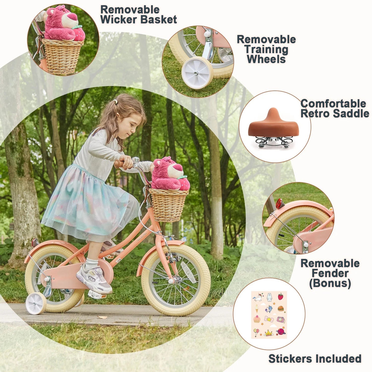 Glerc Girls' Kids' Bike, 12 inch, Pink, Ages 2-4 Years - Little Molly
