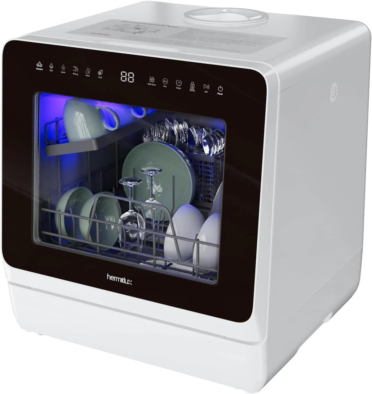 Portable Countertop Dishwasher, 5-Liter Built-In Water Tank, Glass Door