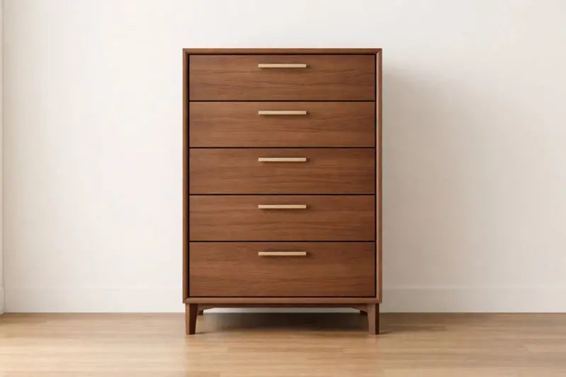 Solid Wood 5-Drawer Chest - Natural Brown, 47in x 31in x 16in