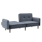 Modern Grey Fabric Futon Sofa Bed With Solid Wood Legs And Accent Pillows