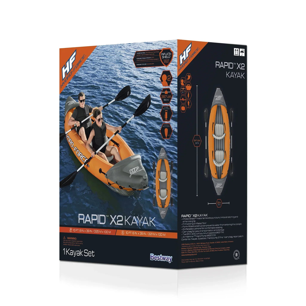 Bestway Inflatable Kayak Set With 2 Seats, Orange And Black - Hydro Force Lite Rapid X2