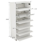 Flip-Door Mirror Shoe Cabinet 6-Tier Organizer With Metal Legs And Touch-Sensitive Drawers