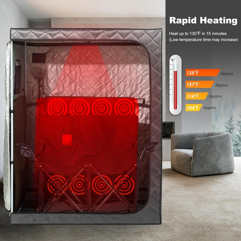 Portable 2-Person Infrared Sauna Tent With 2 Foldable Chairs, Remote Control, 1600 Watt, 140 Fahrenheit