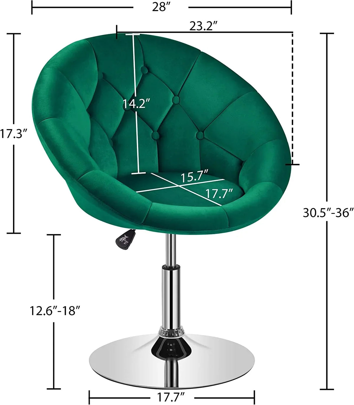 HOMEZY Tufted Swivel Vanity Chair, Black - Height Adjustable, 360-Degree