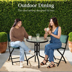 Best Choice Products 3-Piece Patio Bistro Dining Set With Glass Tabletop And Folding Chairs - Gray