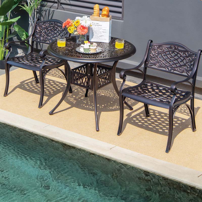All-Weather Cast Aluminum Outdoor Dining Armchairs With Curved Seats - 2/4 Pcs