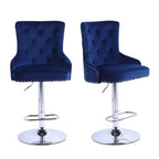 Alexent 2-Piece Swivel Bar Stools, Dark Blue, 43.7-51.6 H, 19.3 W x 18.1 D - Silver Footrest