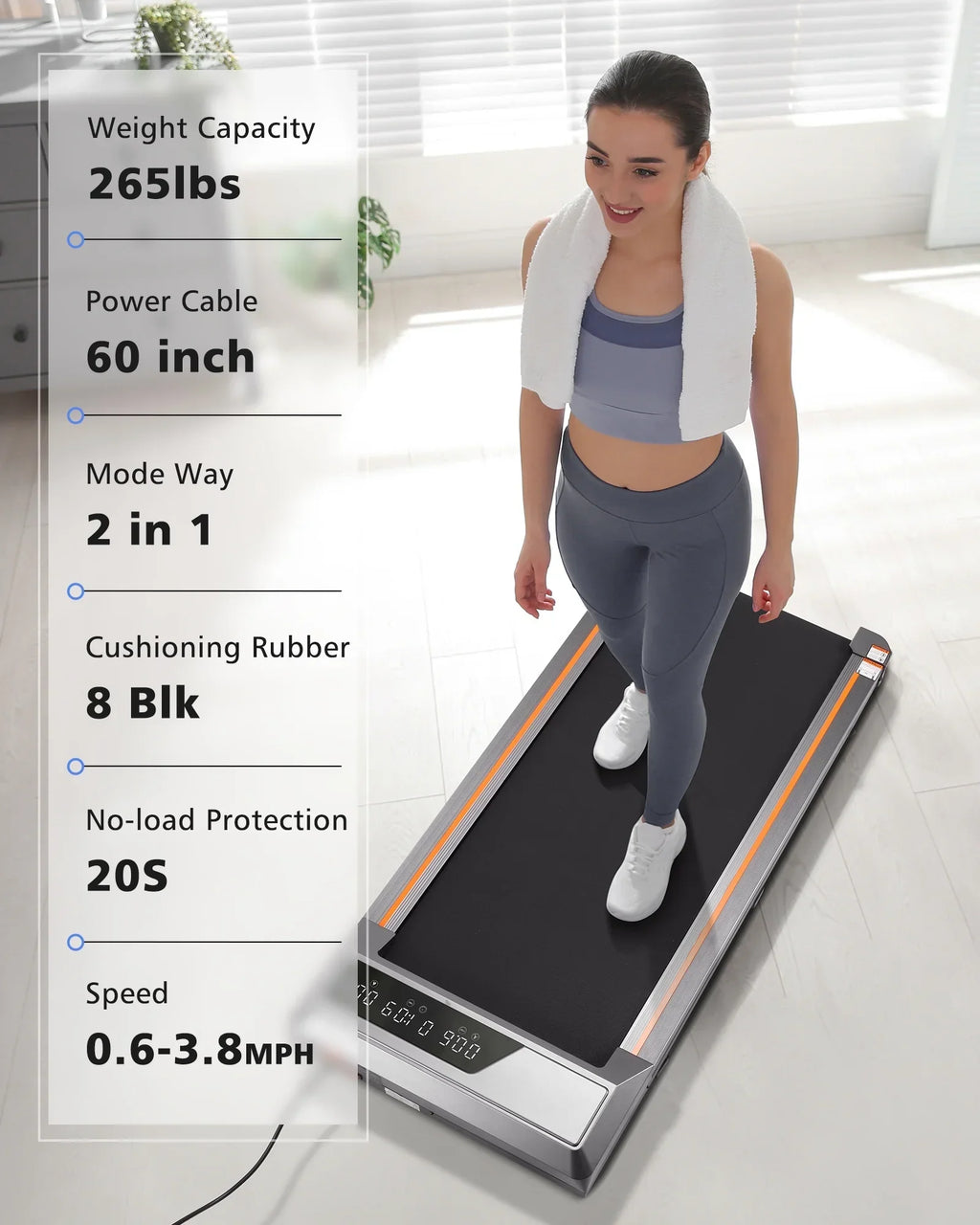 Naipo 2-in-1 Treadmill Walking Pad 2.5HP, 265 lb Capacity - LCD Display