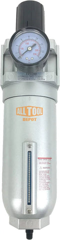 NPT Compressed Air In-Line Filter Regulator Combo, Metal Bowl, 5 Micron, 7 To 175 PSI - Auto Drain