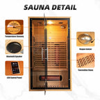 2-Person Red Light Far Infrared Indoor Sauna, 1750W/110V, Canadian Hemlock, 41.33in x 47.24in x 74.80in