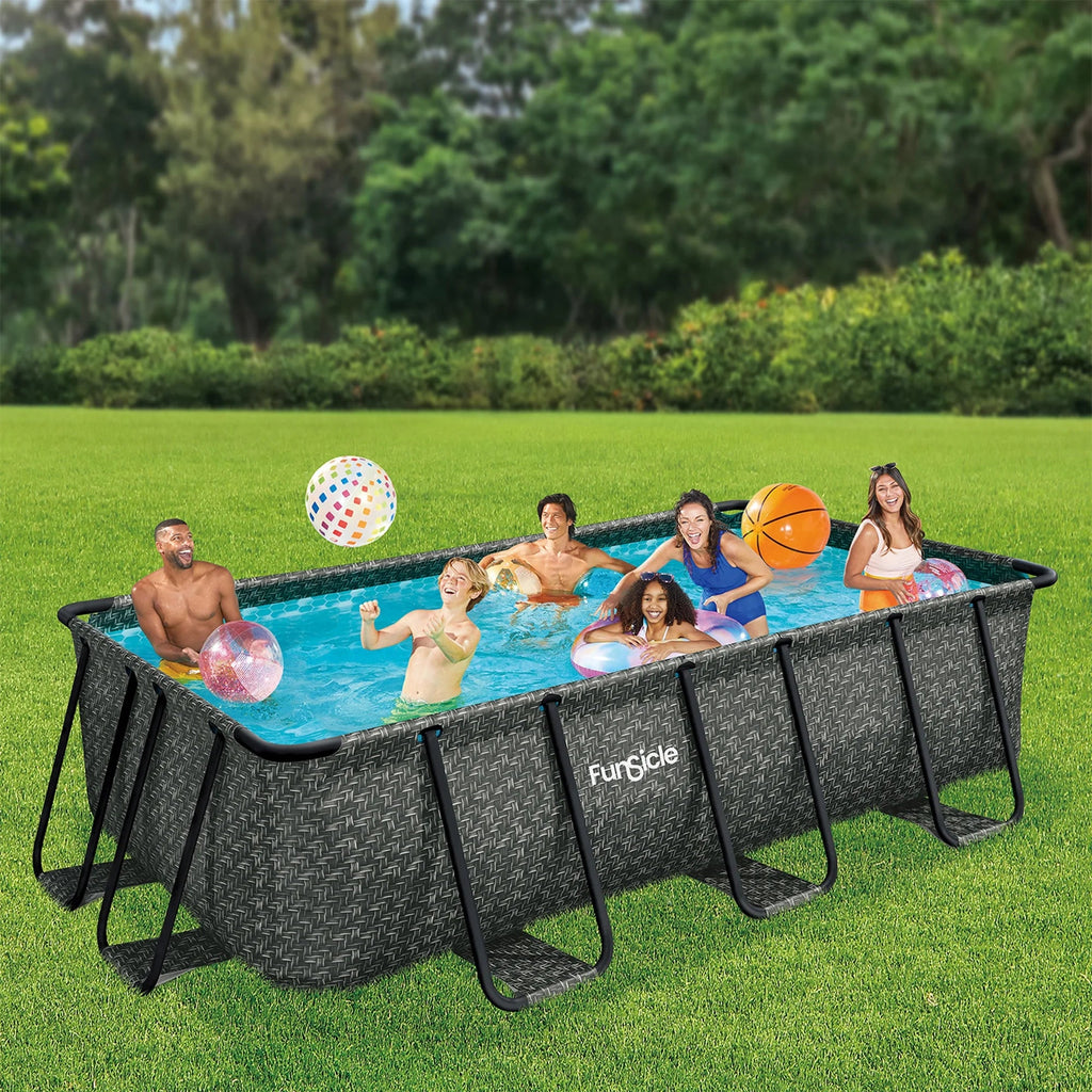 Funsicle Open Box Rectangular Above Ground Swimming Pool 13 ft x 7 ft x 39 in Gray - Dark Herringbone
