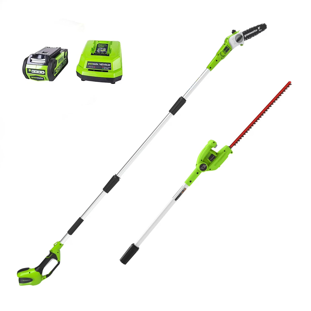 Greenworks 40V 20in Pole Saw With Hedge Trimmer Attachment, 2.0 Ah Battery And Charger