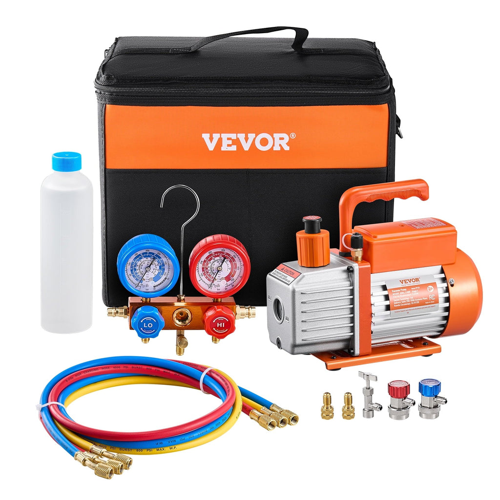VEVOR 3.5 CFM Single-Stage AC Vacuum Pump And Manifold Gauge Set - VP125