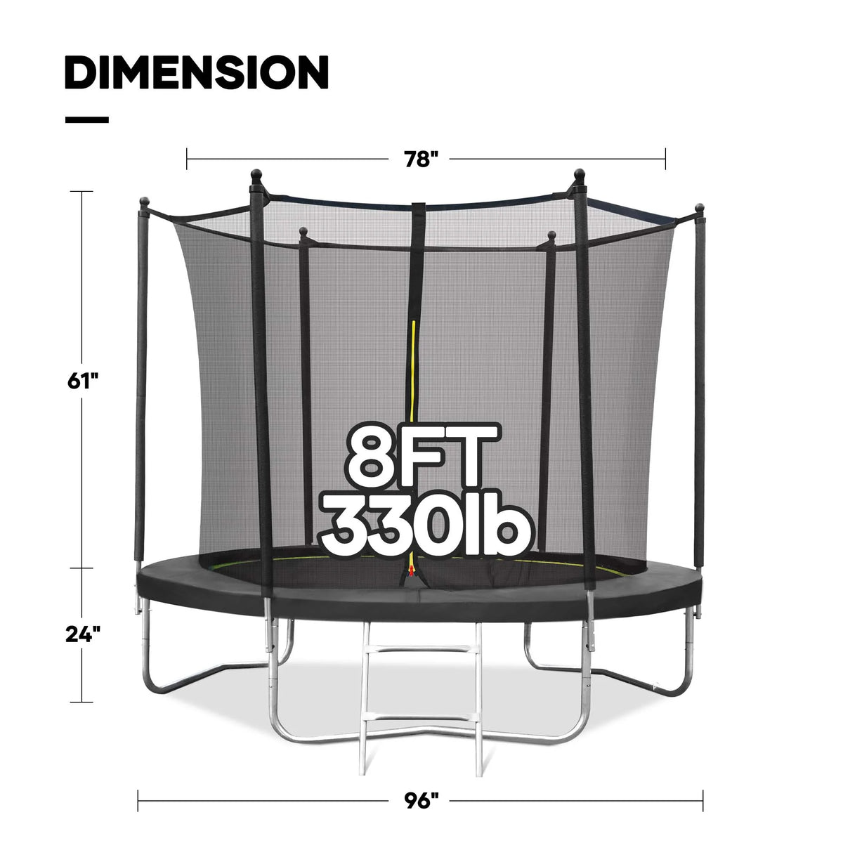 MARNUR Kids' Trampoline 8 ft With Enclosure Net, Ladder And Wind Stakes - 330 lbs Weight Capacity