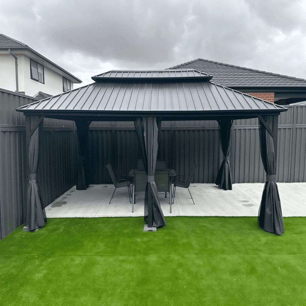 PURPLE LEAF Outdoor Hardtop Gazebo, 8' X 8', Galvanized Steel Double Roof, Aluminum Frame, Grey