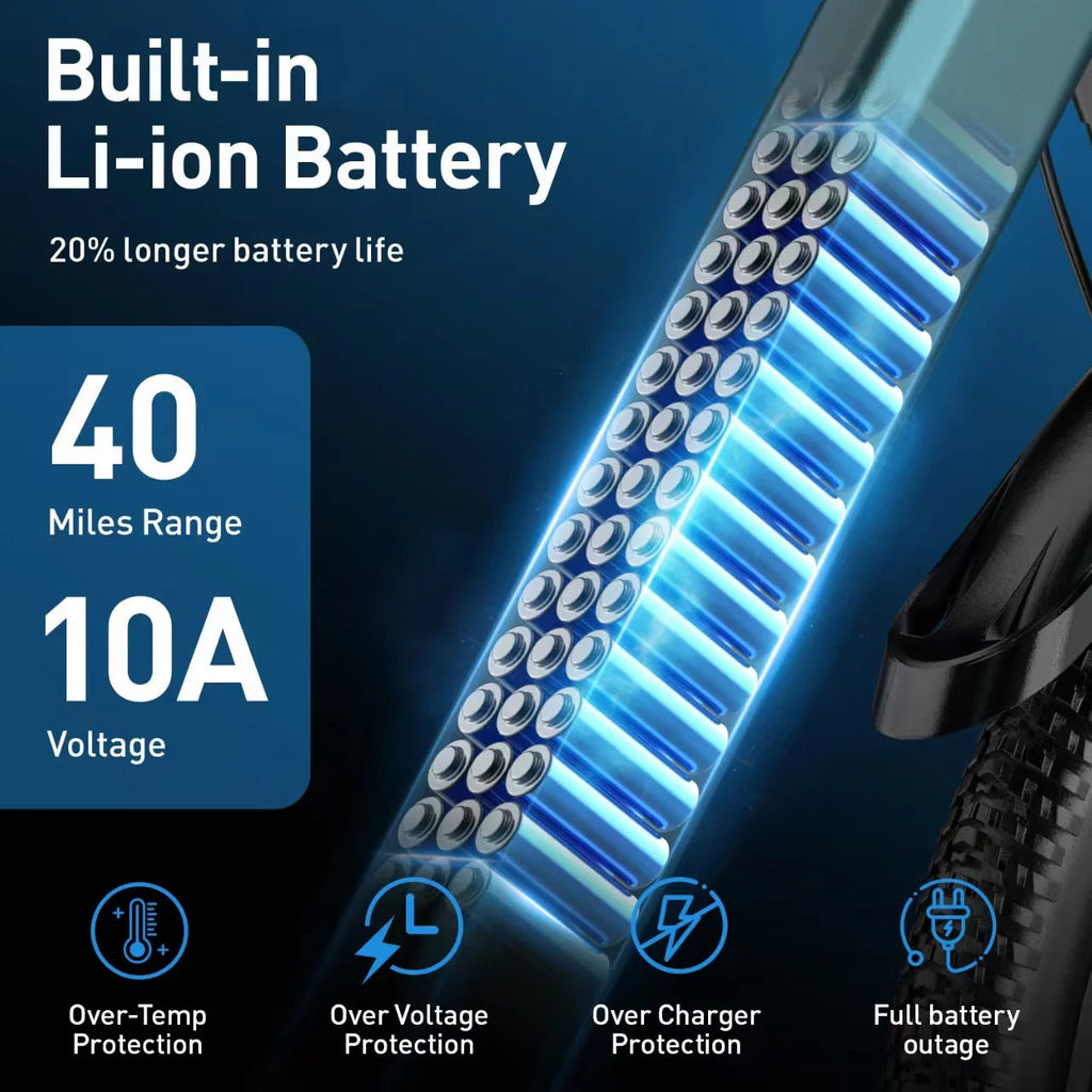 26 in Adult Electric Bike, 400W Motor, 25 MPH Top Speed, 40 Miles Range