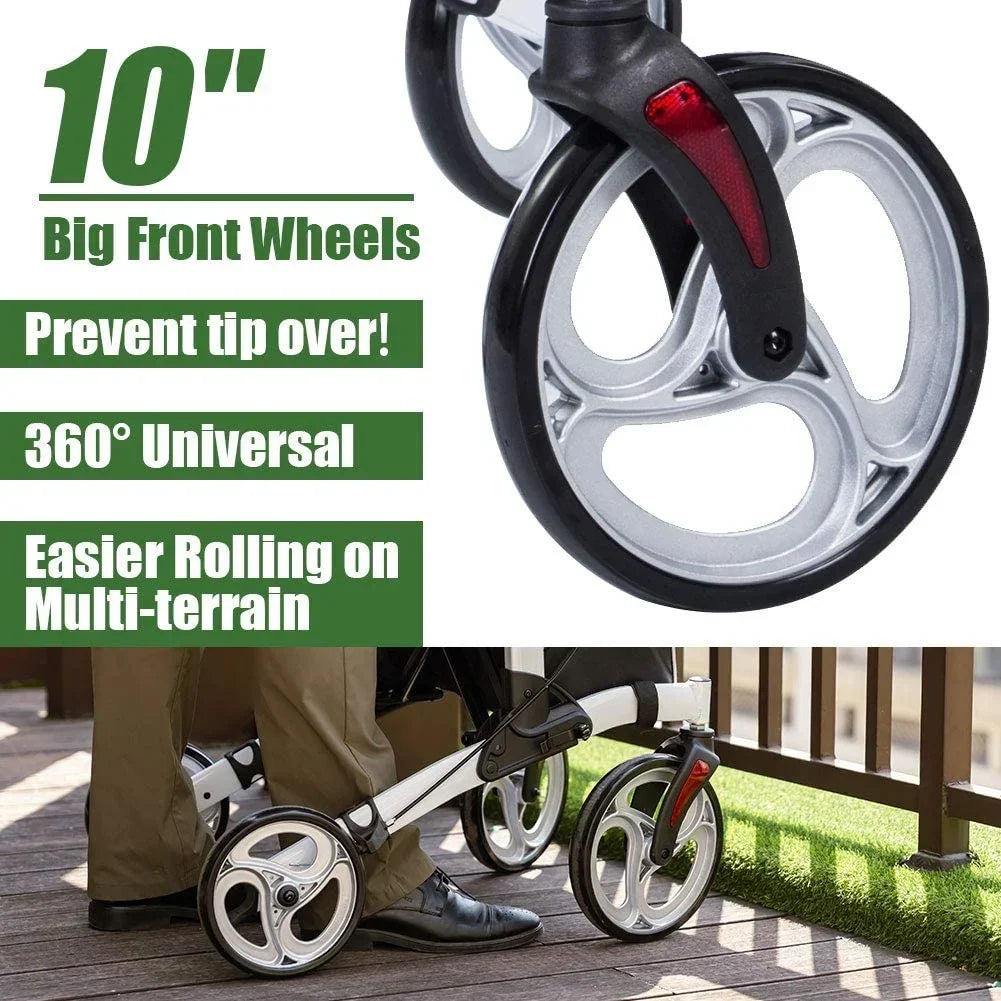 BEYOUR WALKER Upright Rollator Walker With 10 in Front Wheels, Seat, Armrests And 300 Pounds Capacity - White