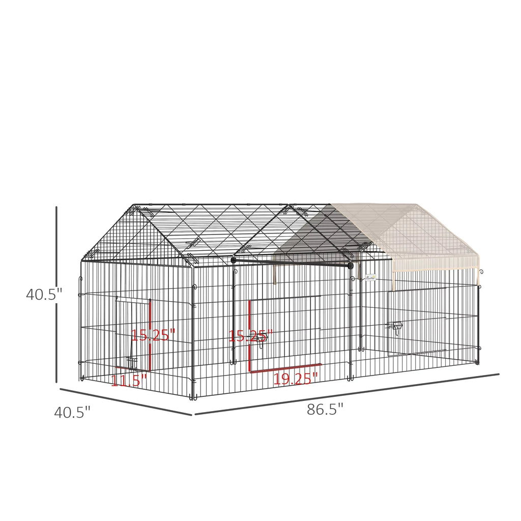 PawHut Metal Chicken Coop, 86.5 in x 40.5 in, Beige - Portable Small Animal Playpen