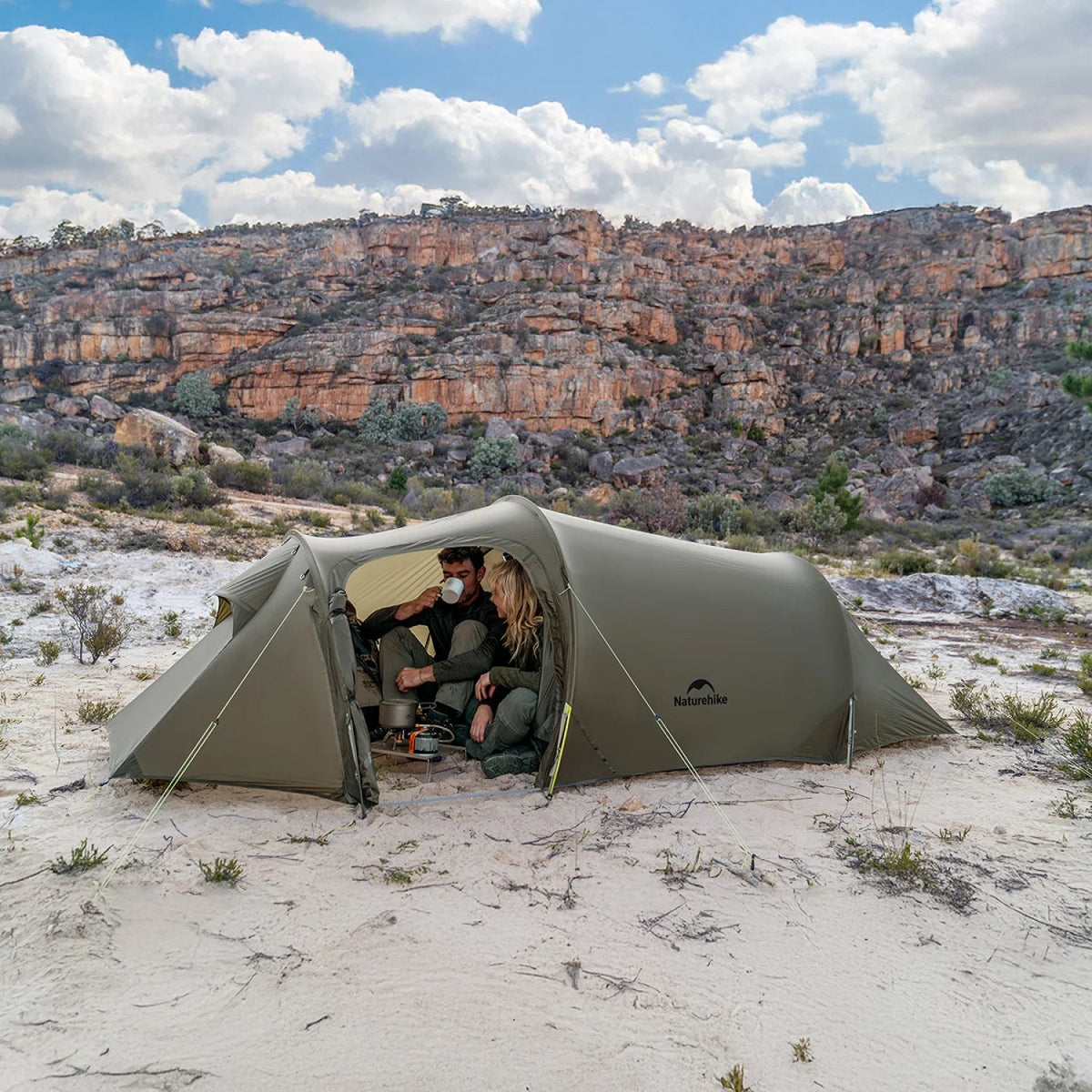 Naturehike Baluosi UL Ultralight Tunnel Hiking Tent, 15D, 2/3 Person, Olive Green - CNK2450WS036