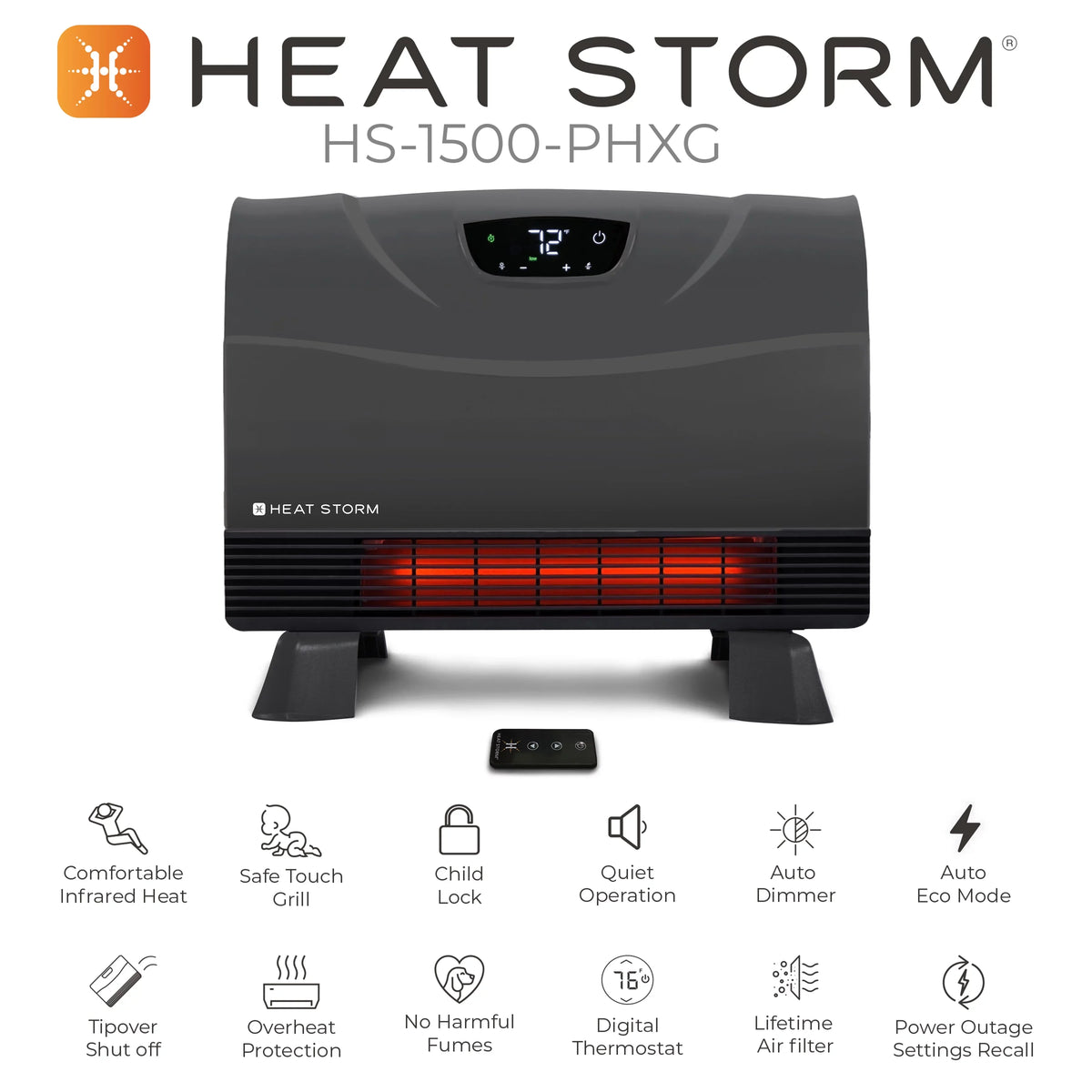 Heat Storm Phoenix 1500 Watt Infrared Floor To Wall Heater - Gray