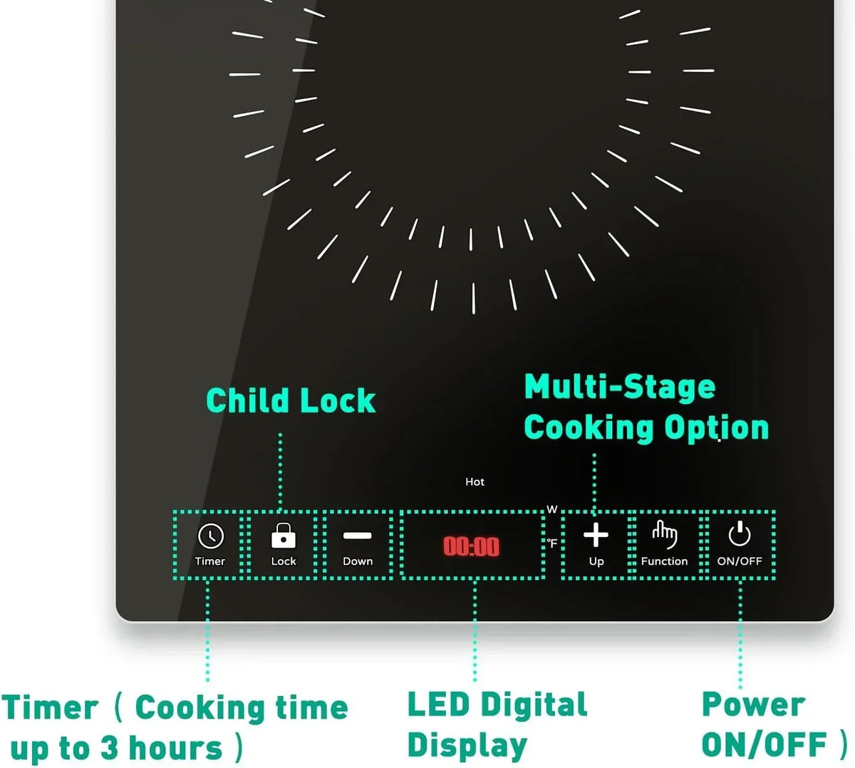 Portable Induction Cooktop 1800W Single Electric Burner - Black