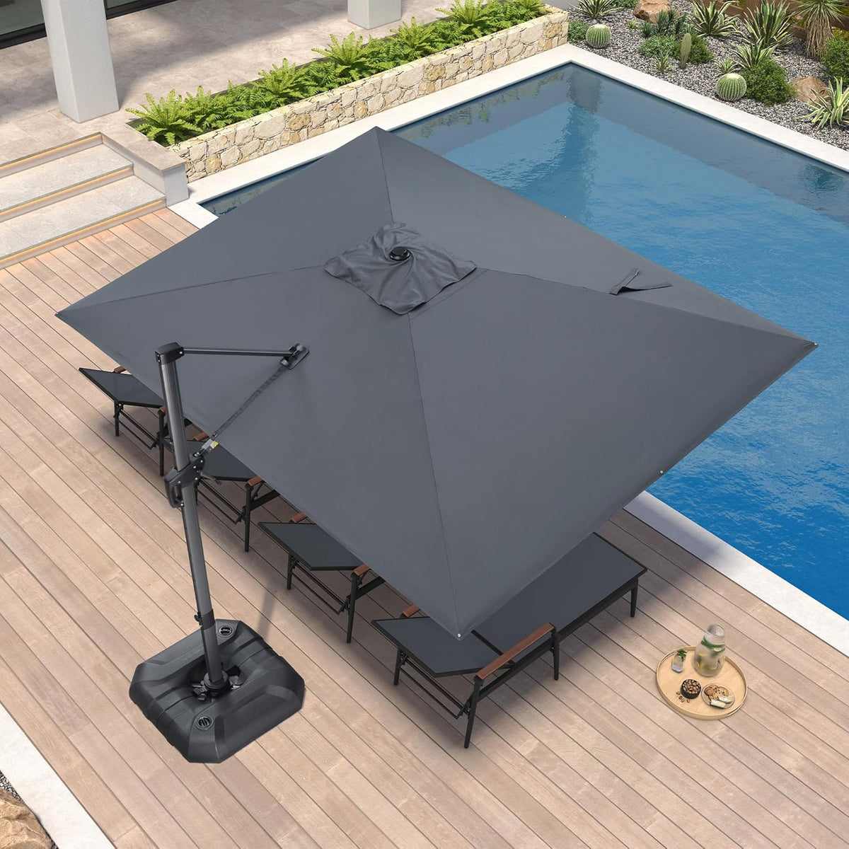 PURPLE LEAF 9 ft x 11.5 ft Grey Aluminum Offset Patio Umbrella